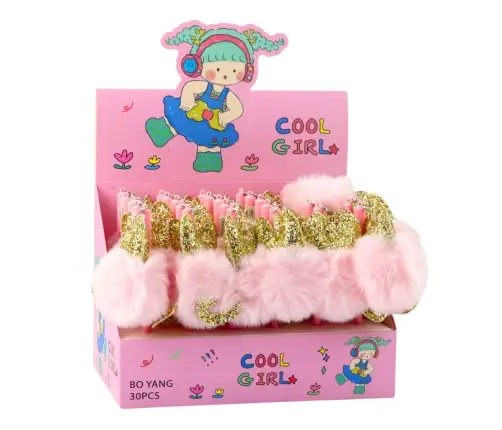 Gel Pen with Pink Pompom Cap and Blue Ink 17cm 0.5mm
