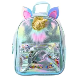 Children's Backpack with Unicorn Horn Moving Confetti Blue 25cm 4.5L