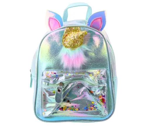 Children's Backpack with Unicorn Horn Moving Confetti Blue 25cm 4.5L