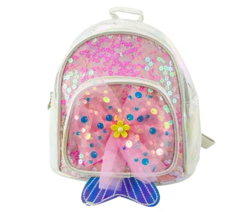Children's Backpack Sequins Tulle Bow White 20cm 3.8L