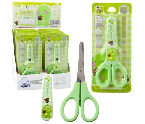 Children's School Scissors With Sheath Ambidextrous Green 14cm