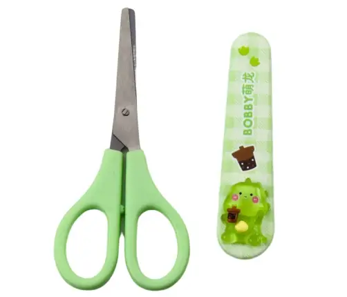 Children's School Scissors With Sheath Ambidextrous Green 14cm