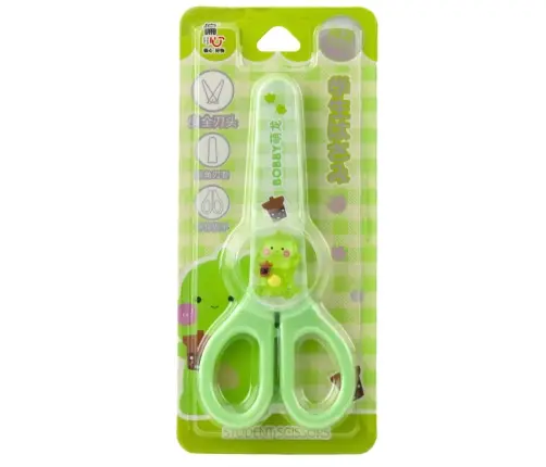Children's School Scissors With Sheath Ambidextrous Green 14cm