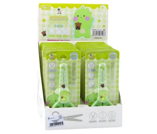 Children's School Scissors With Sheath Ambidextrous Green 14cm