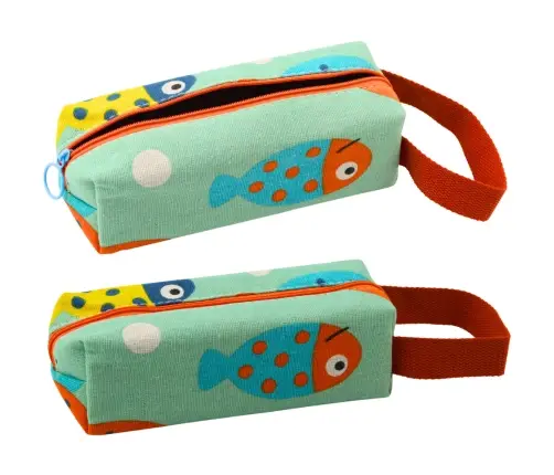 School Pencil Case Fish Kit Green Handle