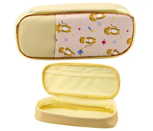 School Pencil Case Space Tigers Kit Beige 24cm