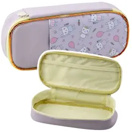 Children's School Pencil Case with Bunnies, Roomy, Purple, 24cm