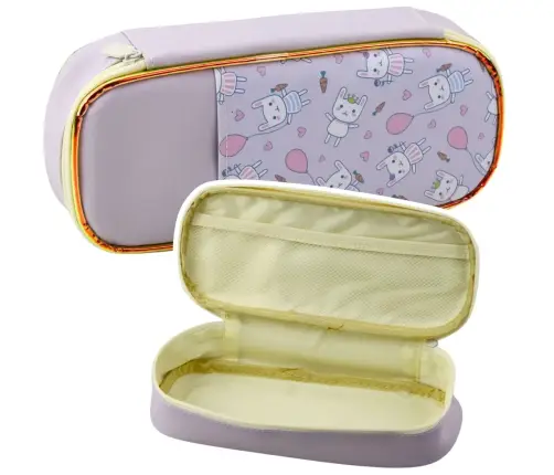 Children's School Pencil Case with Bunnies, Roomy, Purple, 24cm