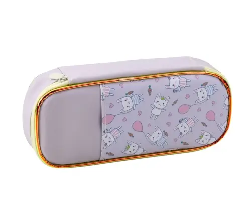 Children's School Pencil Case with Bunnies, Roomy, Purple, 24cm