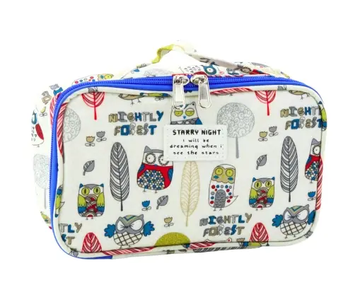 School Pencil Case Organizer Roomy Additional Pocket Owls White 21.5cm