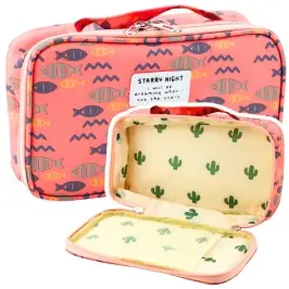 School Pencil Case Organizer Roomy Additional Pocket Fish Pink 21.5cm