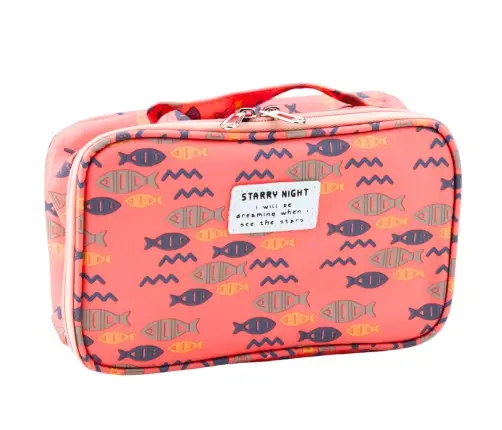 School Pencil Case Organizer Roomy Additional Pocket Fish Pink 21.5cm
