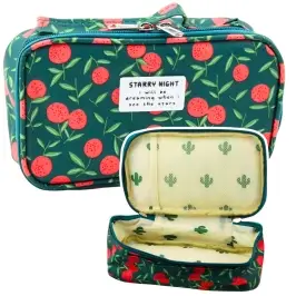 School Pencil Case Organizer Roomy Additional Pocket Cherries Green 21.5cm School Pencil Case Organizer Roomy Additional Pocket Cherries Green 21.5cm