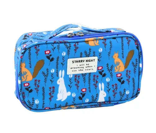 School Pencil Case Organizer Roomy Additional Pocket Blue 21.5cm