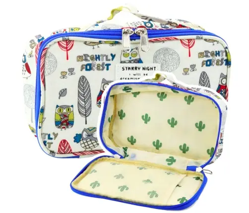 Pencil Case School Organizer Cosmetic Bag Pocket Owls White 22.5cm