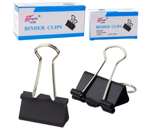 Set of Universal Office Clips Spring Steel Black 25mm 12pcs