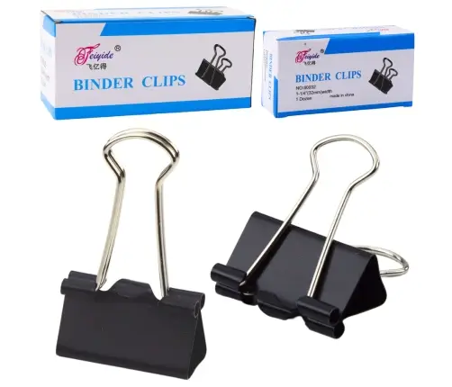 Set of Universal Office Clips Spring Steel Black 32mm 12pcs