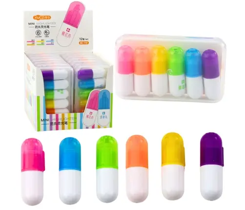 Mini Highlighters Set In Case Intense Colors 6pcs