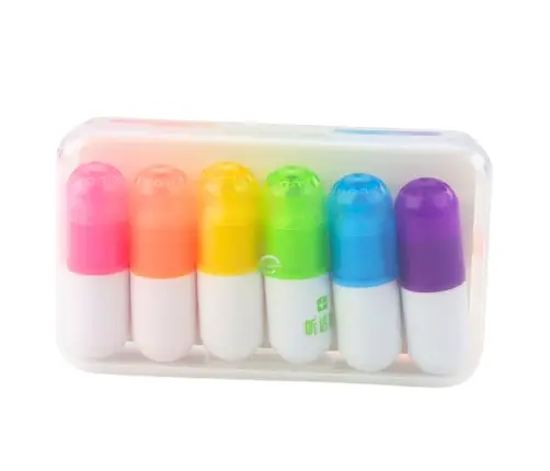 Mini Highlighters Set In Case Intense Colors 6pcs