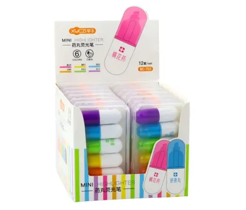 Mini Highlighters Set In Case Intense Colors 6pcs