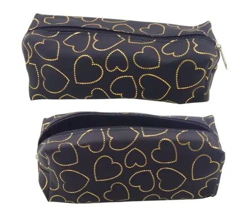 Single-compartment School Office Pencil Case Golden Hearts Black 20x8 cm