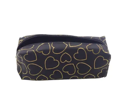 Single-compartment School Office Pencil Case Golden Hearts Black 20x8 cm