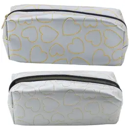 Single-compartment School Office Pencil Case Gold Hearts Silver 20x8 cm Single-compartment School Office Pencil Case Gold Hearts Silver 20x8 cm