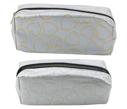 Single-compartment School Office Pencil Case Gold Hearts Silver 20x8 cm