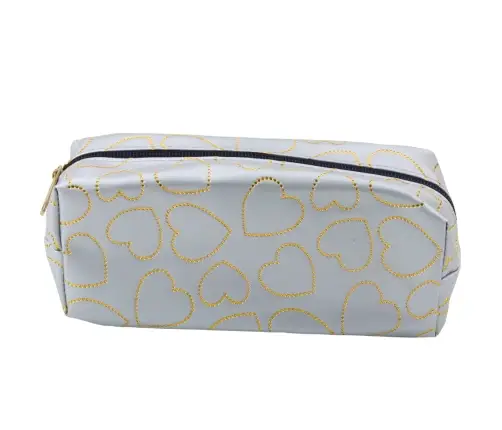 Single-compartment School Office Pencil Case Gold Hearts Silver 20x8 cm