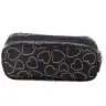 School Office Pencil Case, Two-Compartment, Golden Hearts, Black, 23.5x10 cm