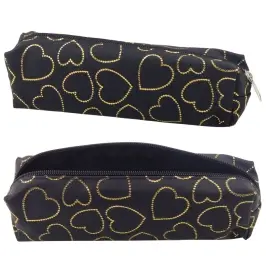Single-compartment School Office Pencil Case Golden Hearts Black 20x6.5 cm