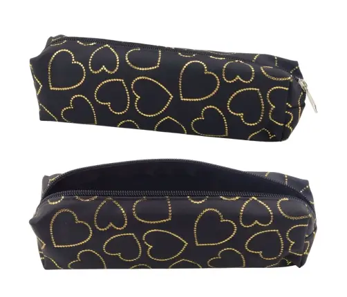 Single-compartment School Office Pencil Case Golden Hearts Black 20x6.5 cm