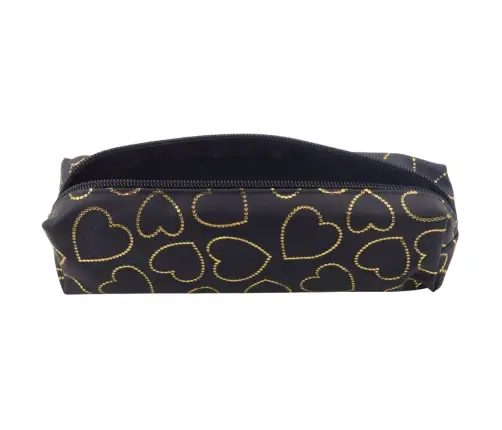 Single-compartment School Office Pencil Case Golden Hearts Black 20x6.5 cm