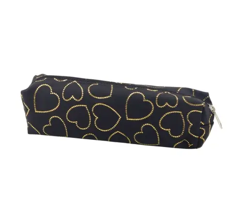 Single-compartment School Office Pencil Case Golden Hearts Black 20x6.5 cm
