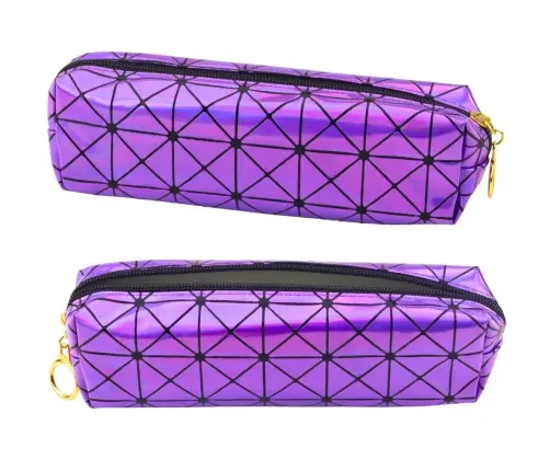School Office Pencil Case, Single Compartment, Holographic Pattern, Purple, 20x6.5cm