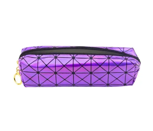 School Office Pencil Case, Single Compartment, Holographic Pattern, Purple, 20x6.5cm