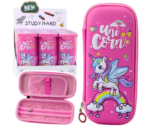 Pink Unicorn Stiffened School Pencil Case 22.5x10 cm