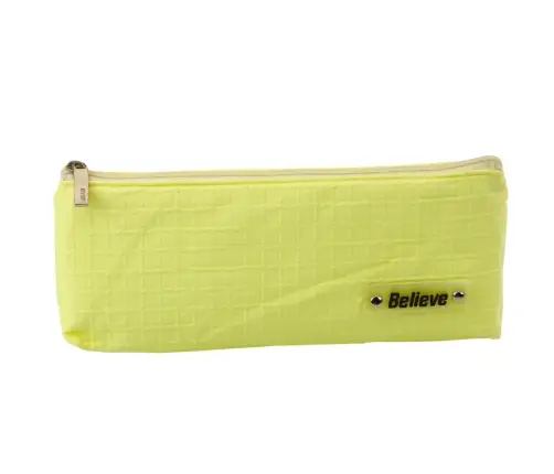 Single-compartment School Office Pencil Case, Embossed Checkered Pattern, Yellow, 21x9.5cm