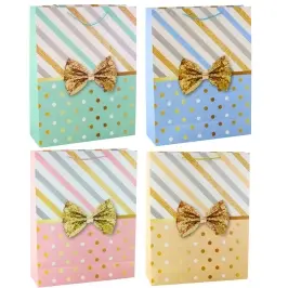 Large Gift Bag With Bow Gold Decorations 55 x 43 x 15cm