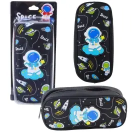 School Pencil Case Space Cosmonaut Two Pockets Black
