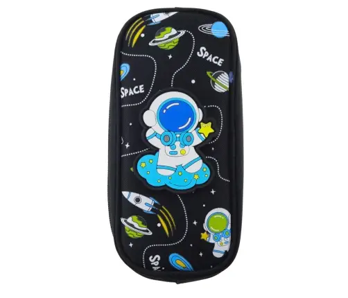 School Pencil Case Space Cosmonaut Two Pockets Black