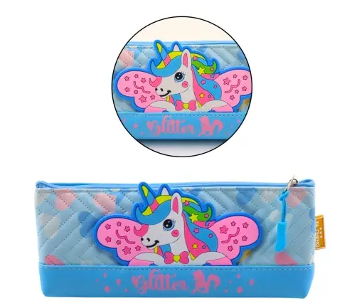 Pencil Case School Kit with Unicorn Blue 20 x 8.5cm