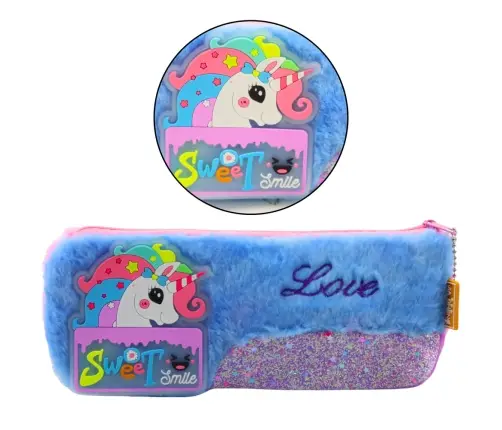 Plush Unicorn Pencil Case Glittering Elements Unicorn Blue