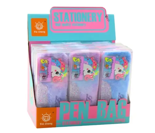 Plush Unicorn Pencil Case Glittering Elements Unicorn Blue