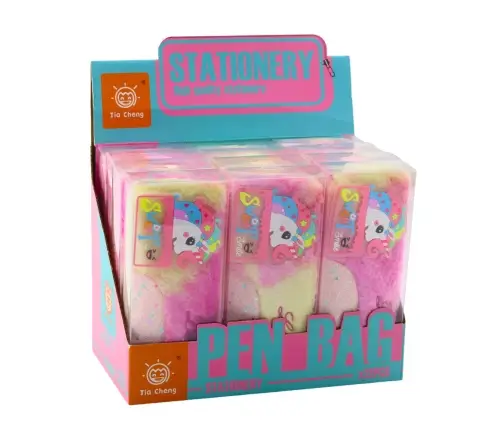 Plush Unicorn Pencil Case with Shiny Pink Unicorn Elements