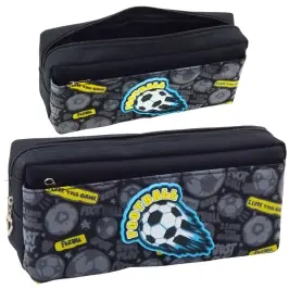 Pencil Case School Organizer with Football Two Pockets Black