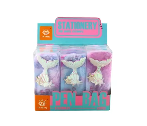 Plush pencil case with mermaid tail, sequins, pastel colors