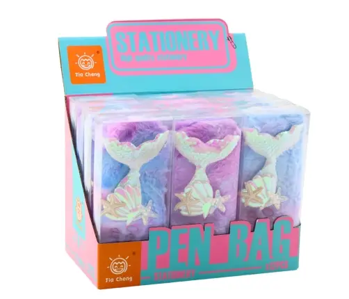 Plush Pencil Case With Mermaid Tail Sequins Purple Blue