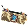 Pencil Case Space Dinosaur Pixels Khaki 20x8cm