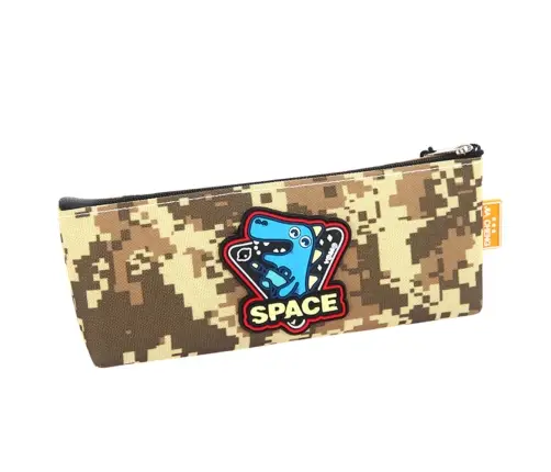 Pencil Case Space Dinosaur Pixels Khaki 20x8cm